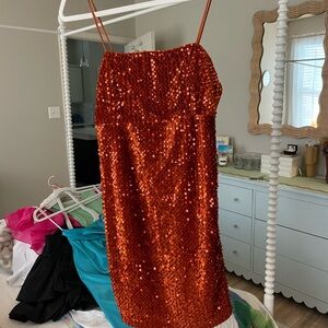 Sparkling Orange Sequin Dress